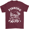 Fishing the Way to My Heart Funny Fisherman Mens T-Shirt Cotton Gildan Maroon