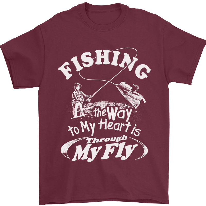 Fishing the Way to My Heart Funny Fisherman Mens T-Shirt Cotton Gildan Maroon