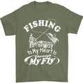 Fishing the Way to My Heart Funny Fisherman Mens T-Shirt Cotton Gildan Military Green