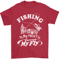 Fishing the Way to My Heart Funny Fisherman Mens T-Shirt Cotton Gildan Red