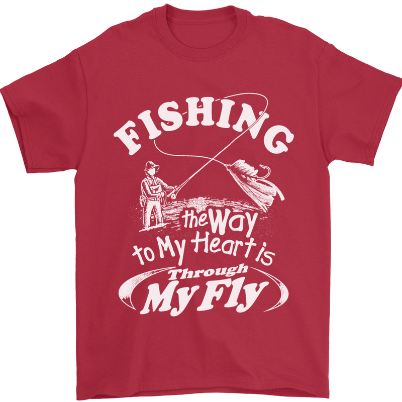 Fishing the Way to My Heart Funny Fisherman Mens T-Shirt Cotton Gildan Red