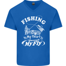 Fishing the Way to My Heart Funny Fisherman Mens V-Neck Cotton T-Shirt Royal Blue
