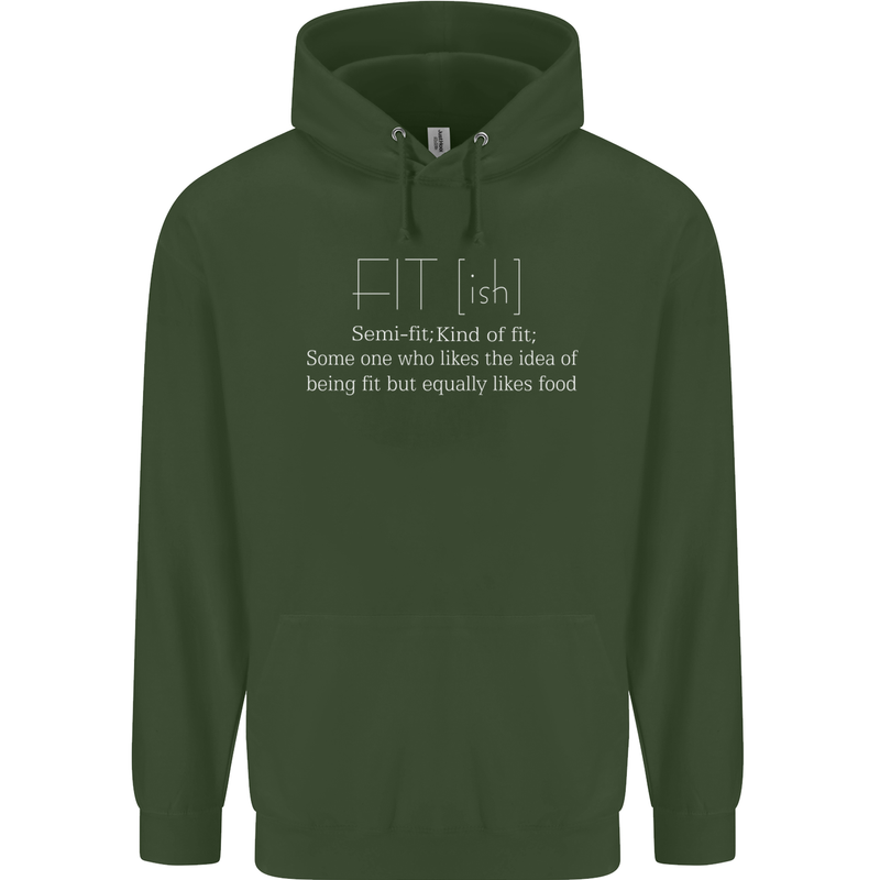 Fit ish Funny Gym Training Top Overweight Mens 80% Cotton Hoodie Forest Green