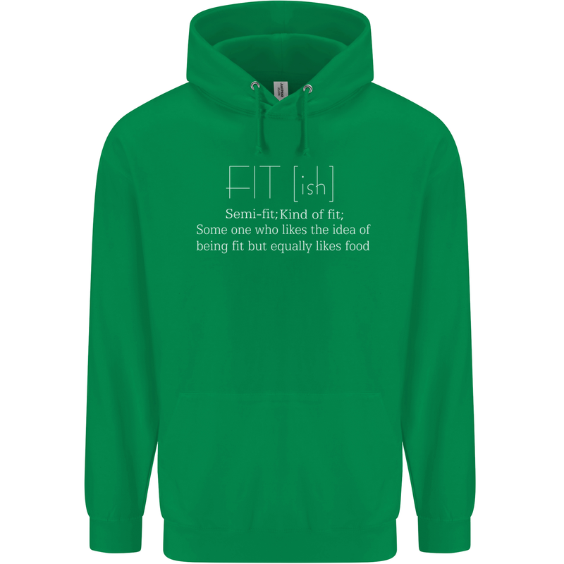 Fit ish Funny Gym Training Top Overweight Mens 80% Cotton Hoodie Irish Green