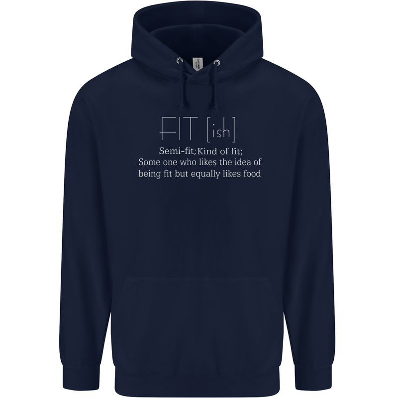 Fit ish Funny Gym Training Top Overweight Mens 80% Cotton Hoodie Navy Blue
