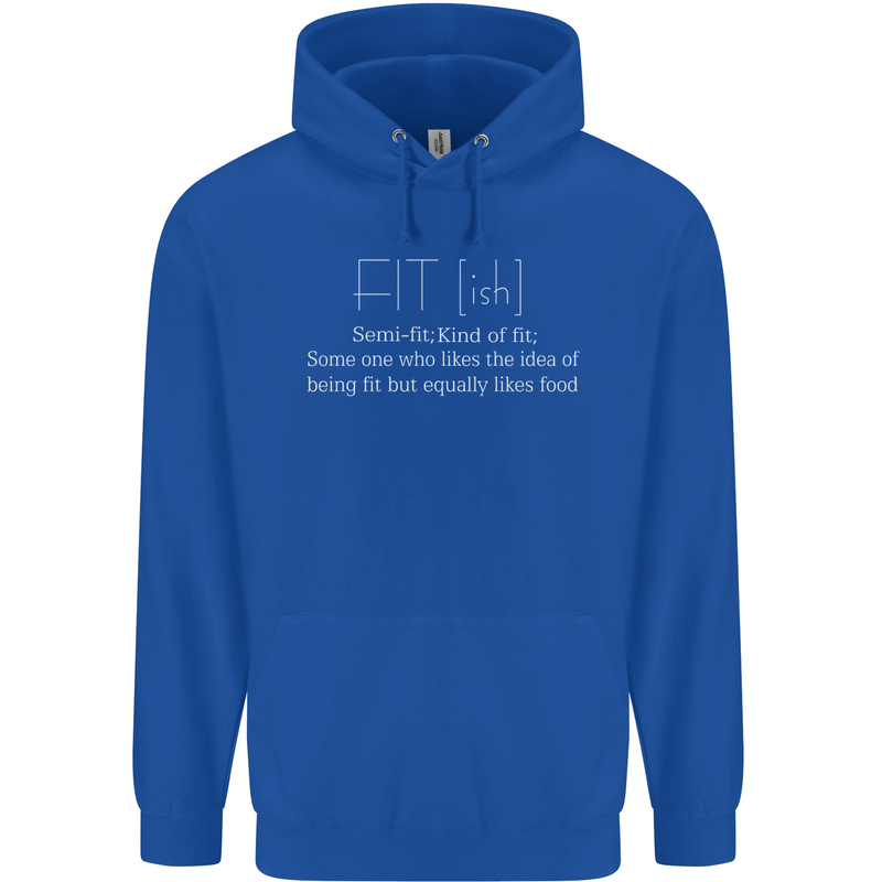 Fit ish Funny Gym Training Top Overweight Mens 80% Cotton Hoodie Royal Blue