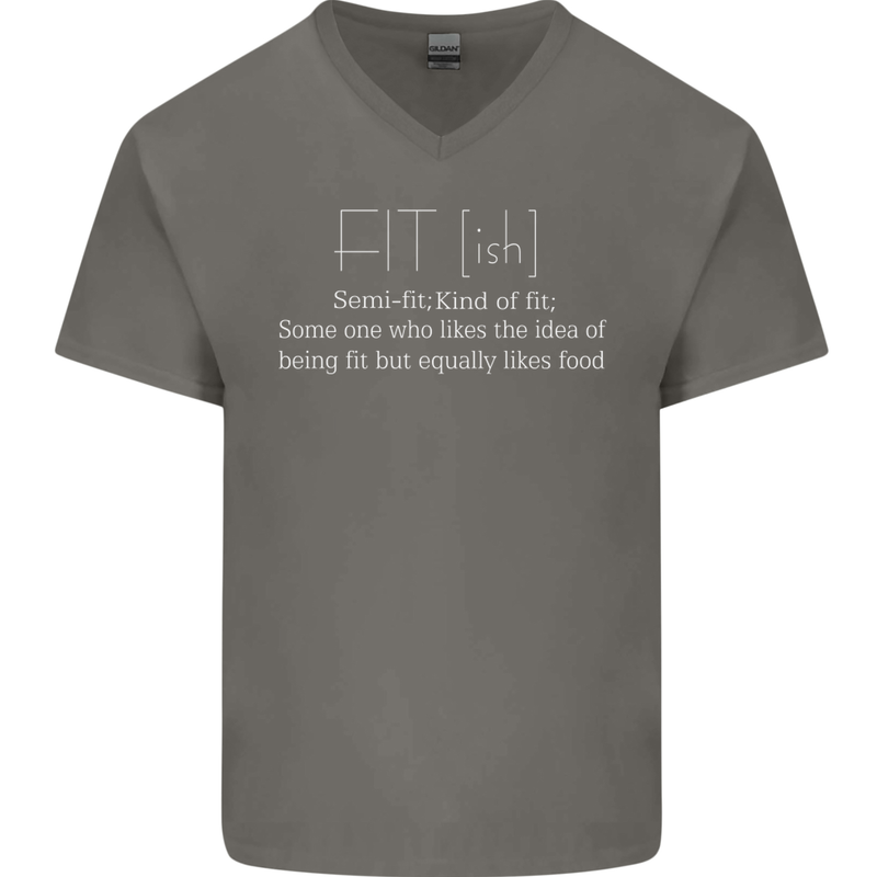 Fit ish Funny Gym Training Top Overweight Mens V-Neck Cotton T-Shirt Charcoal