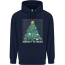 Fitness Merry Fitmas Christmas Tree Gym Childrens Kids Hoodie Navy Blue