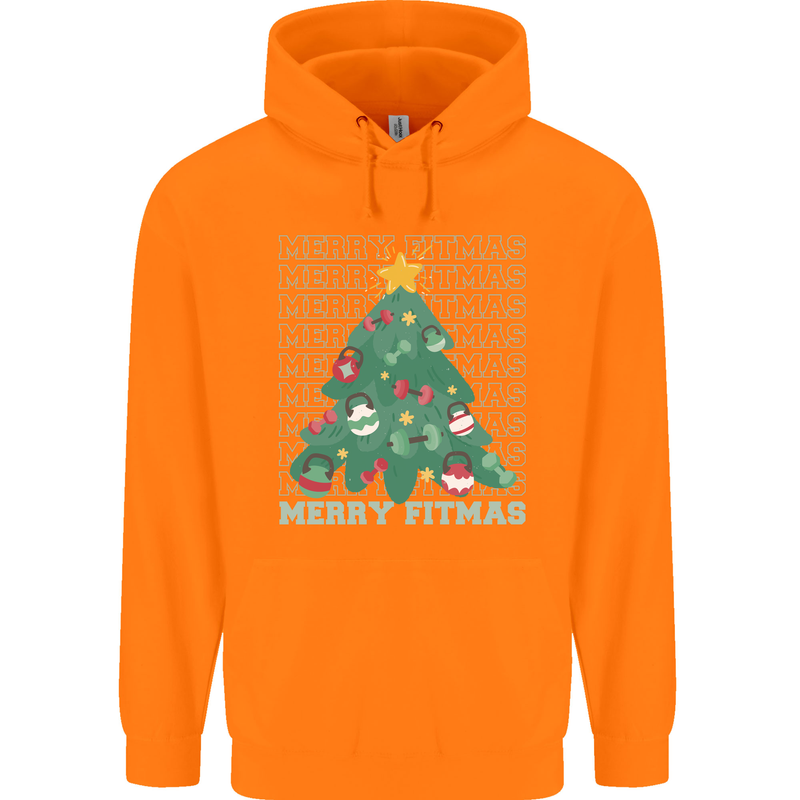 Fitness Merry Fitmas Christmas Tree Gym Childrens Kids Hoodie Orange