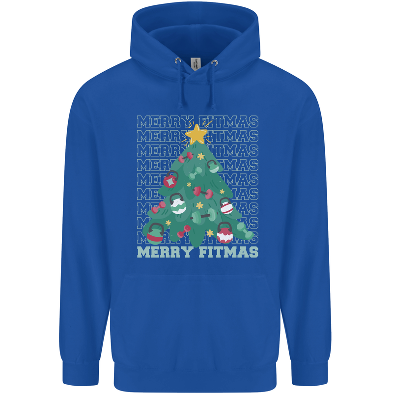 Fitness Merry Fitmas Christmas Tree Gym Childrens Kids Hoodie Royal Blue