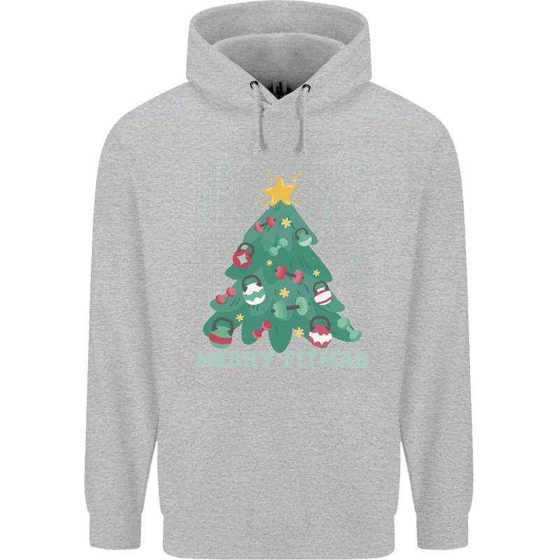 Fitness Merry Fitmas Christmas Tree Gym Childrens Kids Hoodie Sports Grey