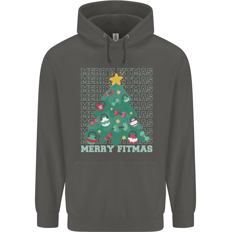 Fitness Merry Fitmas Christmas Tree Gym Childrens Kids Hoodie Storm Grey