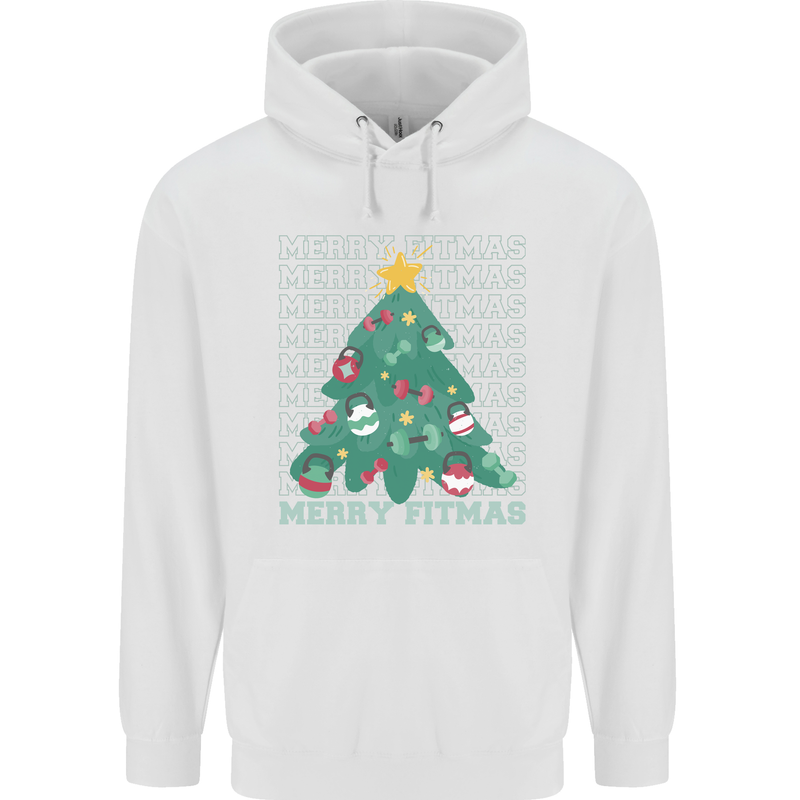 Fitness Merry Fitmas Christmas Tree Gym Childrens Kids Hoodie White