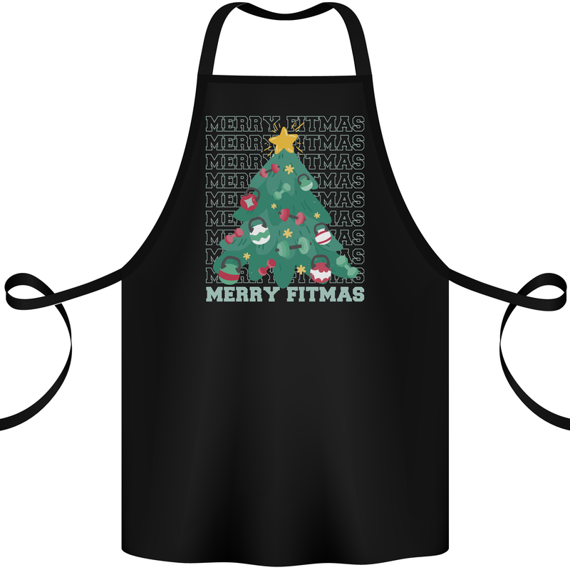 Fitness Merry Fitmas Christmas Tree Gym Cotton Apron 100% Organic Black
