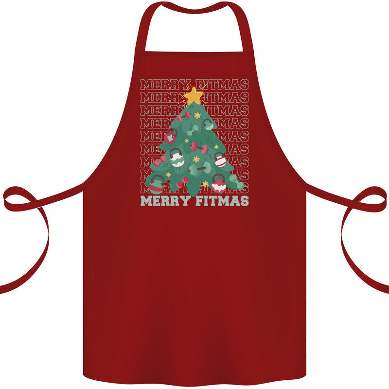 Fitness Merry Fitmas Christmas Tree Gym Cotton Apron 100% Organic Maroon