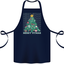 Fitness Merry Fitmas Christmas Tree Gym Cotton Apron 100% Organic Navy Blue