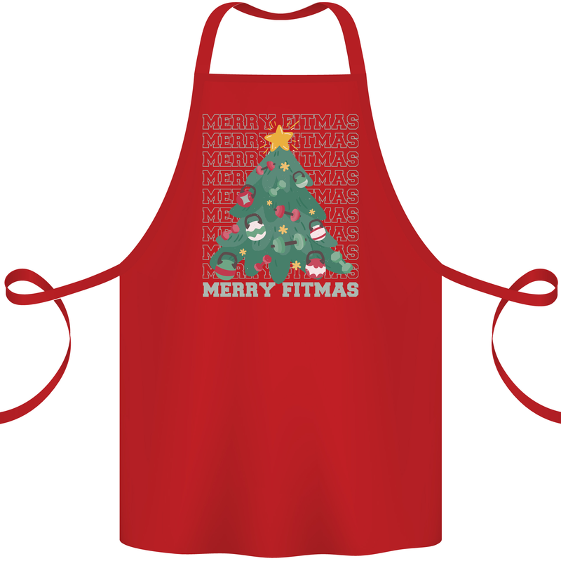 Fitness Merry Fitmas Christmas Tree Gym Cotton Apron 100% Organic Red