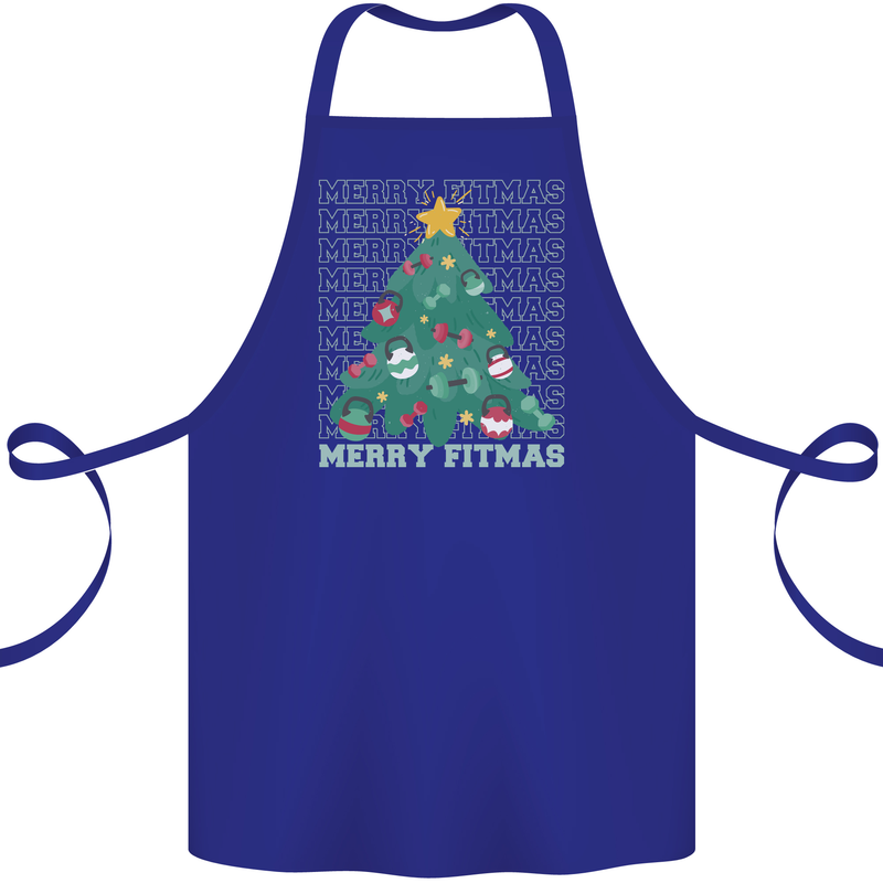 Fitness Merry Fitmas Christmas Tree Gym Cotton Apron 100% Organic Royal Blue