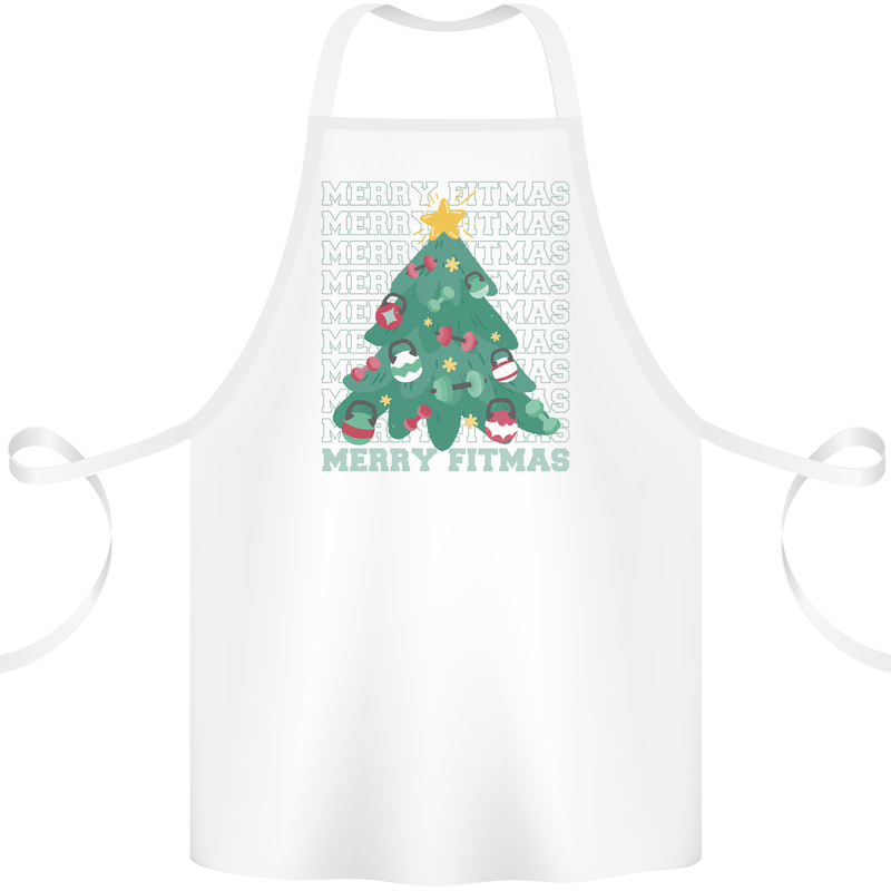 Fitness Merry Fitmas Christmas Tree Gym Cotton Apron 100% Organic White