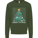 Fitness Merry Fitmas Christmas Tree Gym Kids Sweatshirt Jumper Forest Green