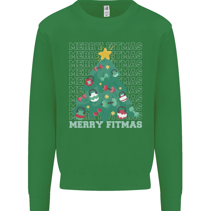 Fitness Merry Fitmas Christmas Tree Gym Kids Sweatshirt Jumper Irish Green