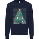 Fitness Merry Fitmas Christmas Tree Gym Kids Sweatshirt Jumper Navy Blue