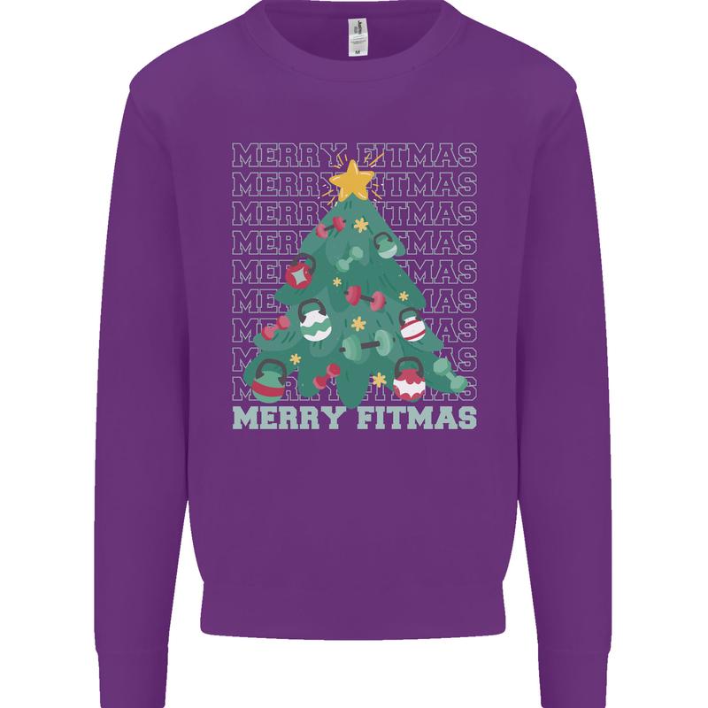 Fitness Merry Fitmas Christmas Tree Gym Kids Sweatshirt Jumper Purple