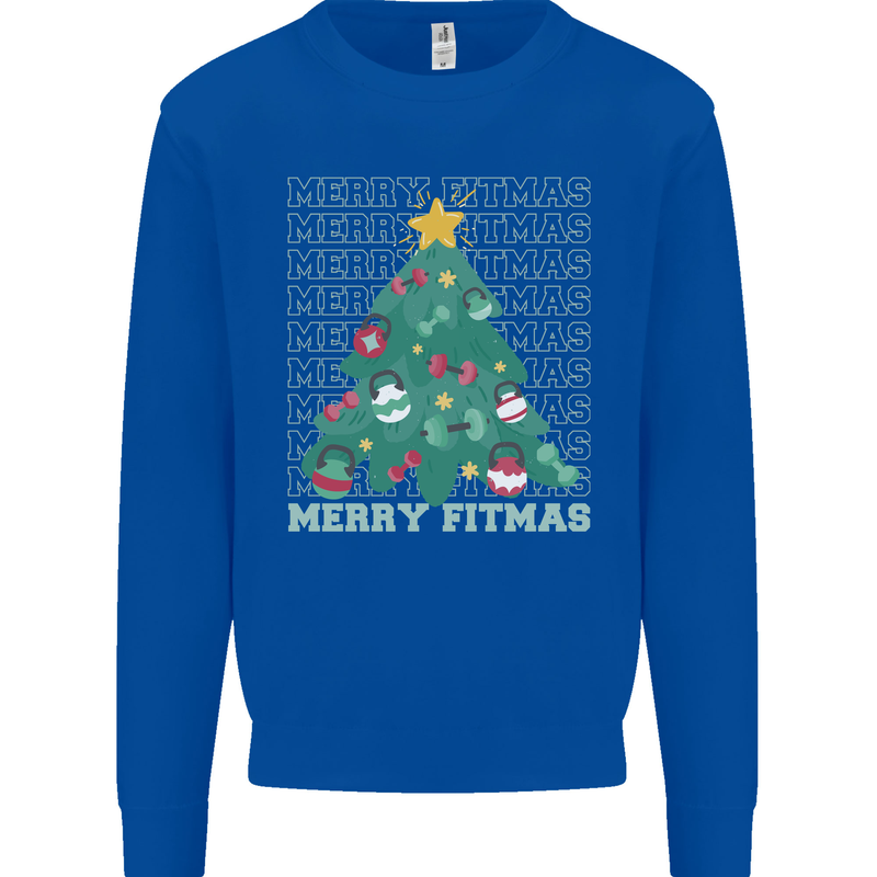 Fitness Merry Fitmas Christmas Tree Gym Kids Sweatshirt Jumper Royal Blue