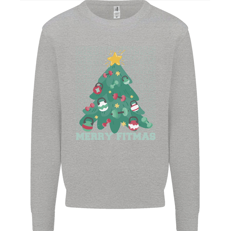 Fitness Merry Fitmas Christmas Tree Gym Kids Sweatshirt Jumper Sports Grey