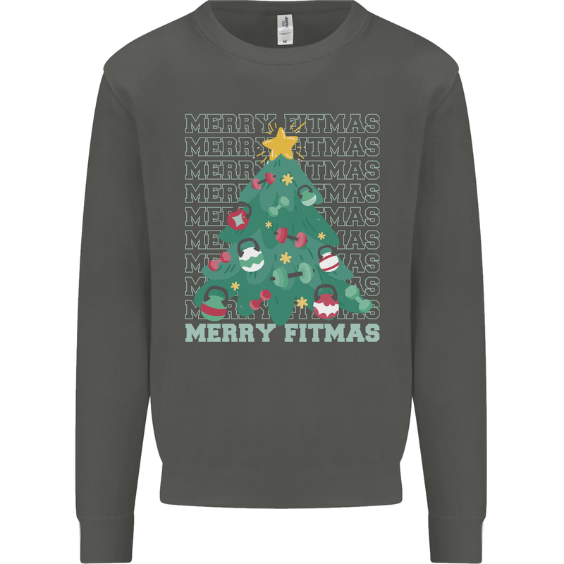 Fitness Merry Fitmas Christmas Tree Gym Kids Sweatshirt Jumper Storm Grey