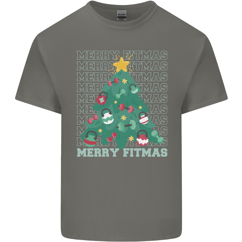 Fitness Merry Fitmas Christmas Tree Gym Kids T-Shirt Childrens Charcoal