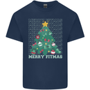 Fitness Merry Fitmas Christmas Tree Gym Kids T-Shirt Childrens Navy Blue