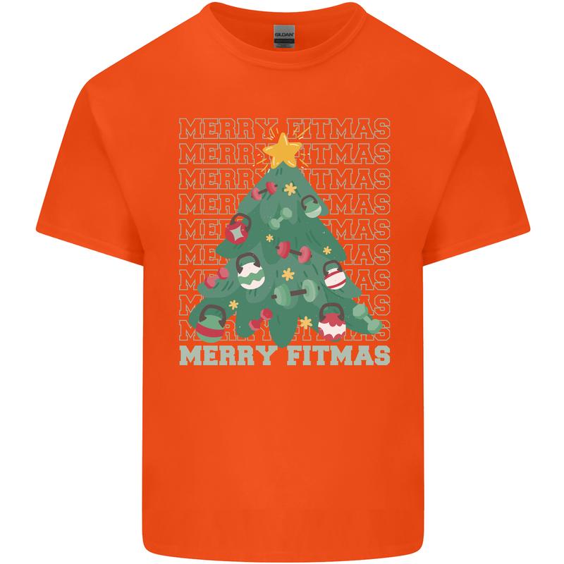 Fitness Merry Fitmas Christmas Tree Gym Kids T-Shirt Childrens Orange