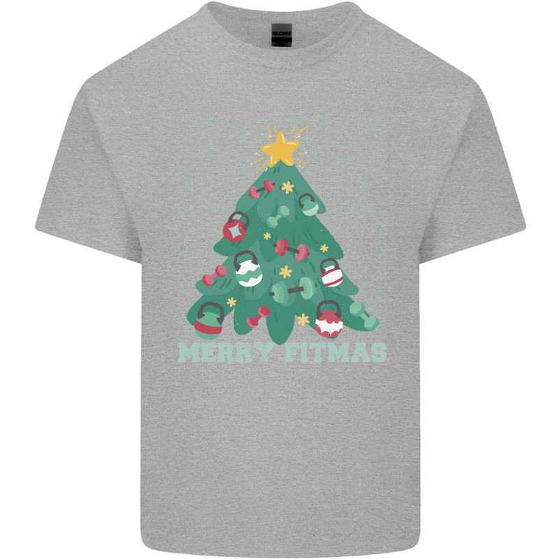 Fitness Merry Fitmas Christmas Tree Gym Kids T-Shirt Childrens Sports Grey