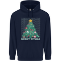 Fitness Merry Fitmas Christmas Tree Gym Mens 80% Cotton Hoodie Navy Blue