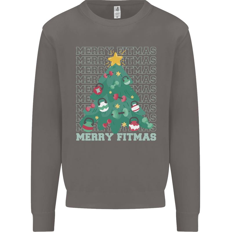 Fitness Merry Fitmas Christmas Tree Gym Mens Sweatshirt Jumper Charcoal