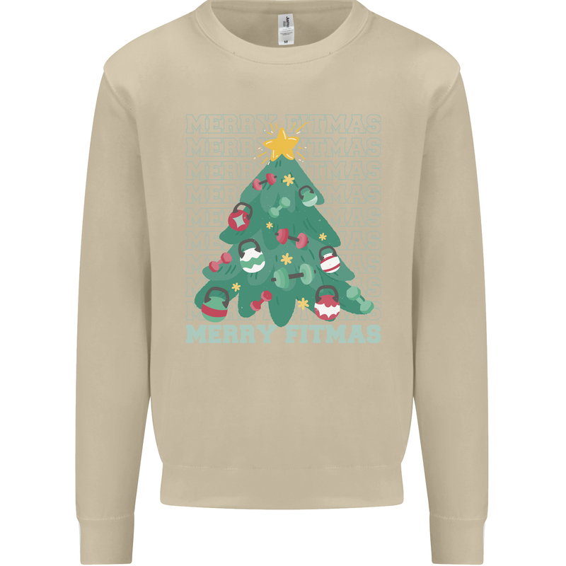 Fitness Merry Fitmas Christmas Tree Gym Mens Sweatshirt Jumper Sand