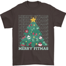 Fitness Merry Fitmas Christmas Tree Gym Mens T-Shirt Cotton Gildan Dark Chocolate