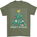 Fitness Merry Fitmas Christmas Tree Gym Mens T-Shirt Cotton Gildan Military Green