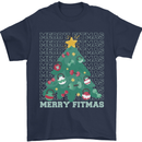 Fitness Merry Fitmas Christmas Tree Gym Mens T-Shirt Cotton Gildan Navy Blue