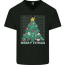 Fitness Merry Fitmas Christmas Tree Gym Mens V-Neck Cotton T-Shirt Black