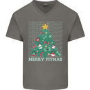 Fitness Merry Fitmas Christmas Tree Gym Mens V-Neck Cotton T-Shirt Charcoal