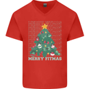 Fitness Merry Fitmas Christmas Tree Gym Mens V-Neck Cotton T-Shirt Red
