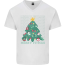 Fitness Merry Fitmas Christmas Tree Gym Mens V-Neck Cotton T-Shirt White