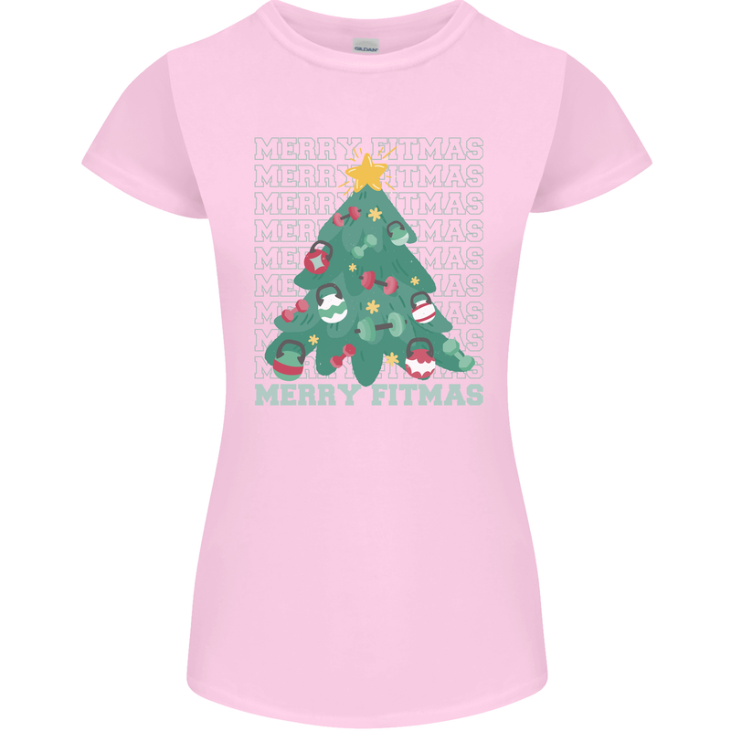 Fitness Merry Fitmas Christmas Tree Gym Womens Petite Cut T-Shirt Light Pink