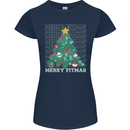 Fitness Merry Fitmas Christmas Tree Gym Womens Petite Cut T-Shirt Navy Blue