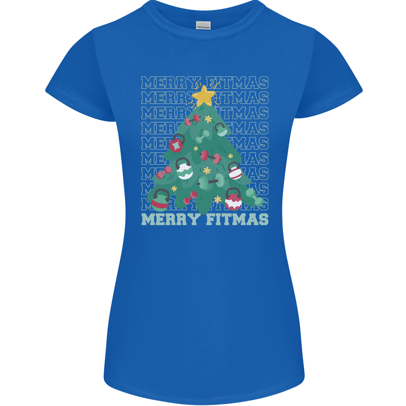 Fitness Merry Fitmas Christmas Tree Gym Womens Petite Cut T-Shirt Royal Blue