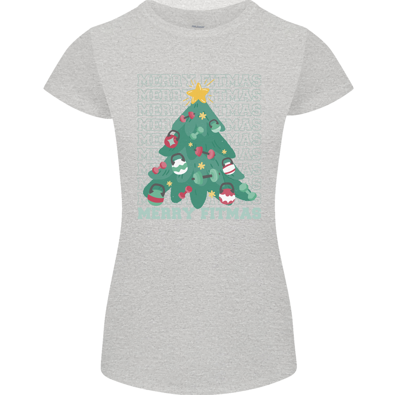 Fitness Merry Fitmas Christmas Tree Gym Womens Petite Cut T-Shirt Sports Grey