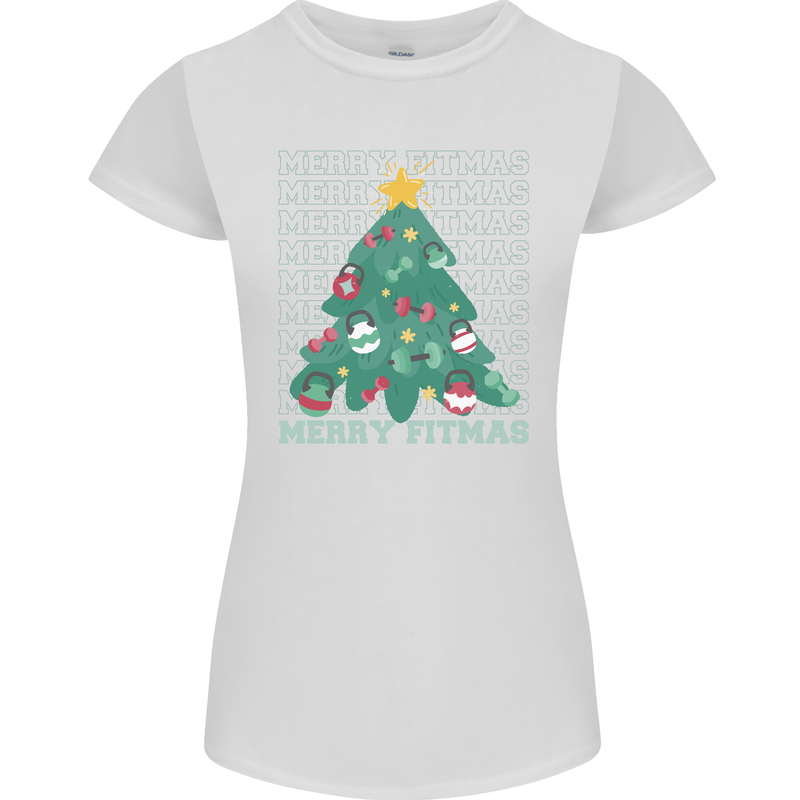 Fitness Merry Fitmas Christmas Tree Gym Womens Petite Cut T-Shirt White