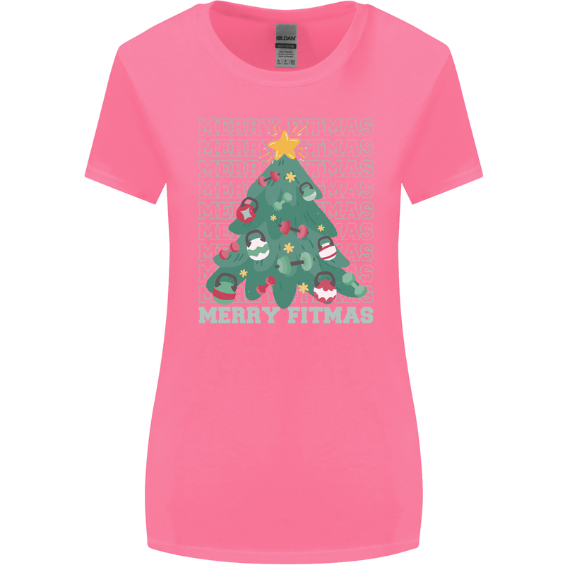 Fitness Merry Fitmas Christmas Tree Gym Womens Wider Cut T-Shirt Azalea